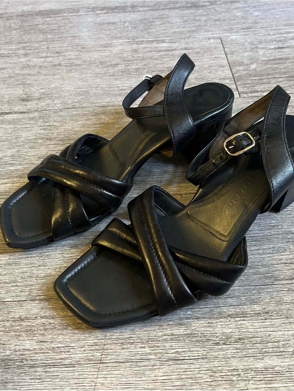 Paul Green Black Cross-Strap Block Heel Sandals